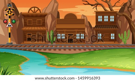Western desert themed scene in nature illustration