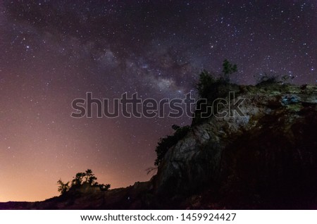 Nice landscape at night with the milkyway. (Presence of noise, grain and soft focus is due to high ISO). 