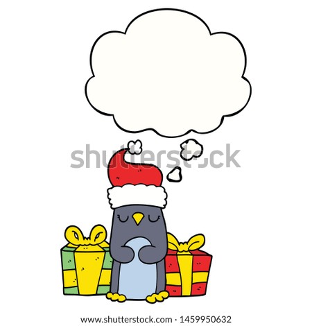 cute christmas penguin with thought bubble