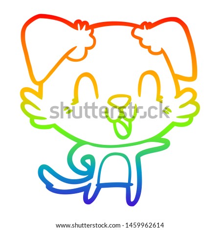 rainbow gradient line drawing of a laughing cartoon dog