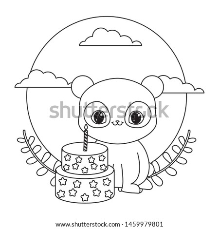 cute bear animal with cake of birthday