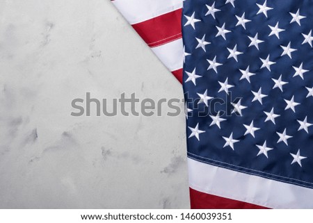 USA Flag of United States of America on stone table top view