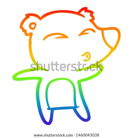 rainbow gradient line drawing of a cartoon whistling bear