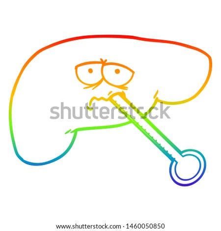 rainbow gradient line drawing of a cartoon unhealthy liver
