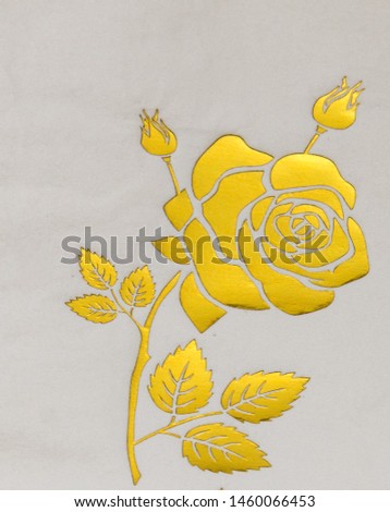 golden rose on a white background, a symbol of golden wedding, decoration, napkin