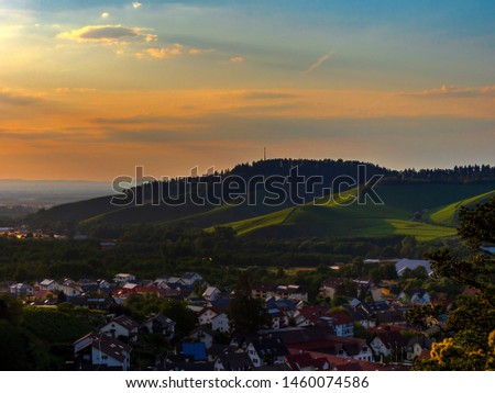 Sunset colors on the vineyards hill in Black Forest, Germany