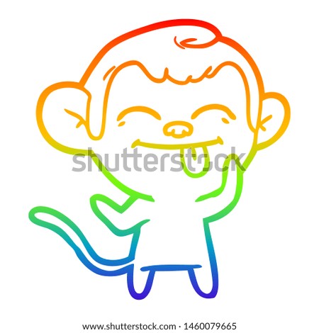 rainbow gradient line drawing of a funny cartoon monkey