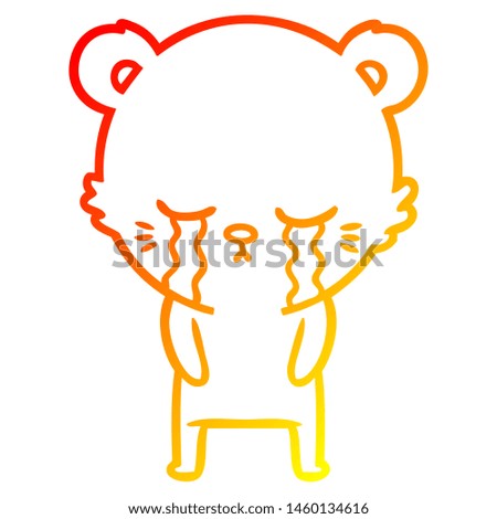 warm gradient line drawing of a crying cartoon bear