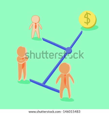 business retro style, three men standing for Diagram of money on green background