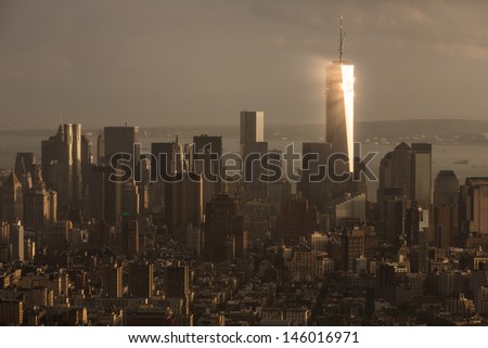 Manhattan skyline with One World Center New York City from top of the Empire States Building