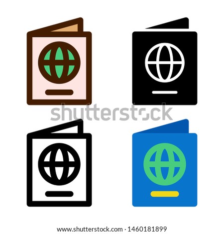 simple passport icon in four style glyph, line, flat and filled line