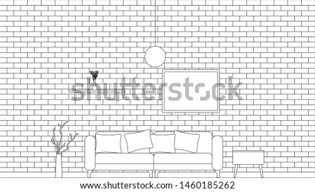 Interior of Living Room with furniture, Vector