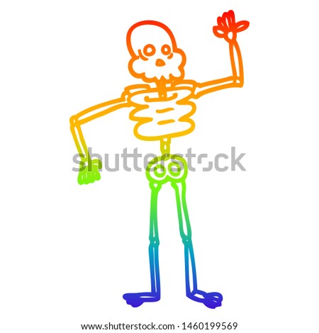 rainbow gradient line drawing of a cartoon skeleton