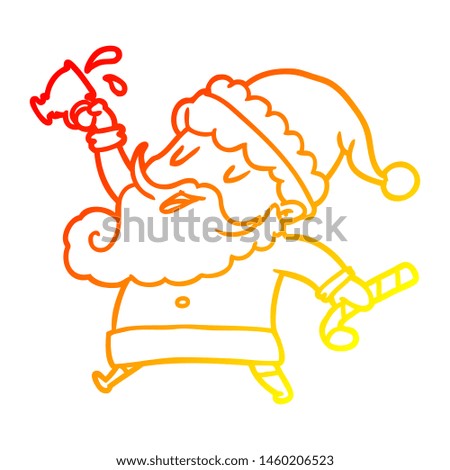 warm gradient line drawing of a santa claus with hot cocoa