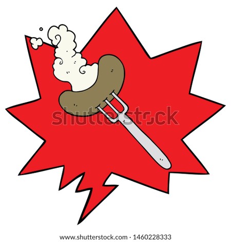 cartoon sausage on fork with speech bubble