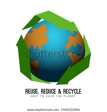 Isolated earth planet in a polygonal recycling symbol with text - Vector