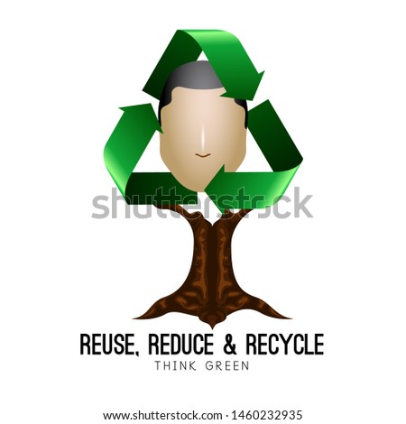 Recycling symbol on a tree stem with an avatar of a man. Recycling concept - Vector