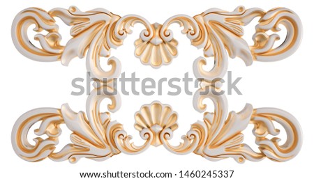 White ornament with gold patina on a white background. Isolated. 3D illustration