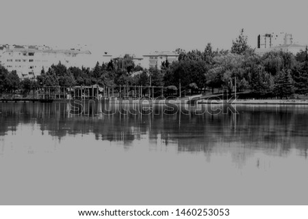 black and white photo of lake