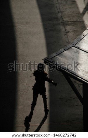 Aerial view of skater in the evening