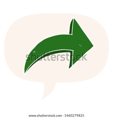 cartoon pointing arrow with speech bubble in retro style