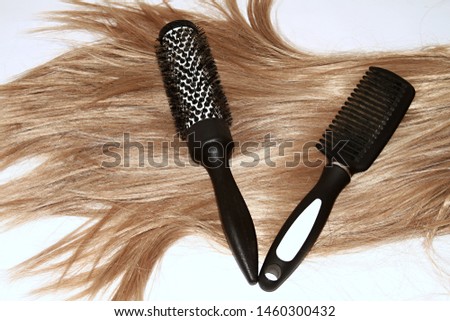 Woman hair styling with white background stock image and stock photo