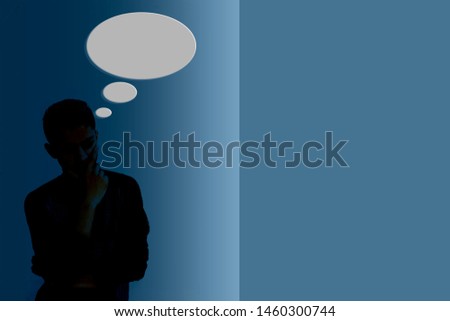 Silhouette of a male human figure with a chat icon raising from his head.