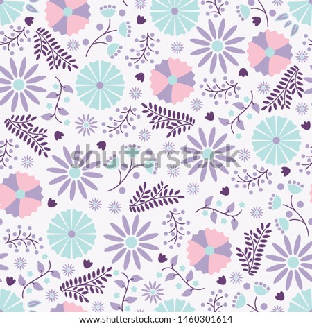 Seamless pattern with hand drawn flowers and leaves.