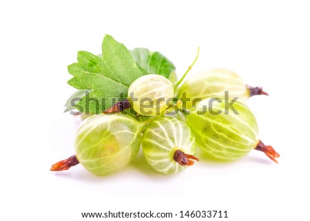 Gooseberries with leaves isolated on white background