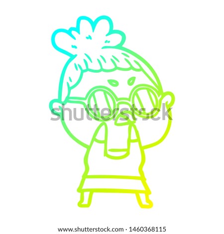 cold gradient line drawing of a cartoon annoyed woman