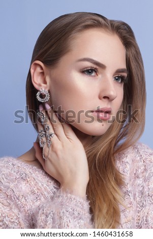 Beautiful jewerly collection . Beautiful young girl posing for jewerly collection .  Royalty-Free Stock Photo #1460431658