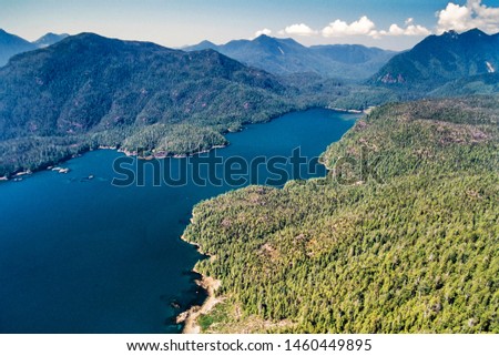 Aerial image of Brooks Peninsula Provincial Park, Nasparti Inlet, Vancouver Island, BC, Canada