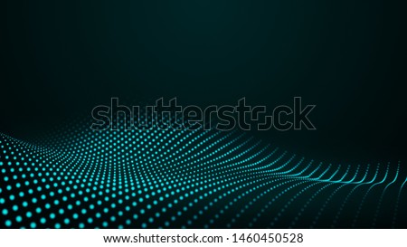 glowing abstract digital wave particles. Futuristic illustration. on dark background Royalty-Free Stock Photo #1460450528