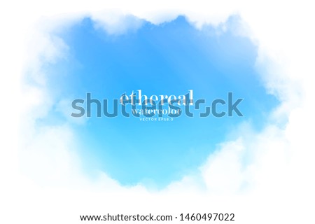 morning blue sky surrounded by soft clouds on white background. dramatic water color space. sun rays vector illustration. ethereal spiritual heaven wallpaper. eps 8 Royalty-Free Stock Photo #1460497022