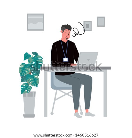 Illustration of a man making a personal computer towards a desk