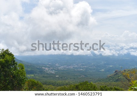 beautiful view of mountain hill with blue sky of scatter clouds above