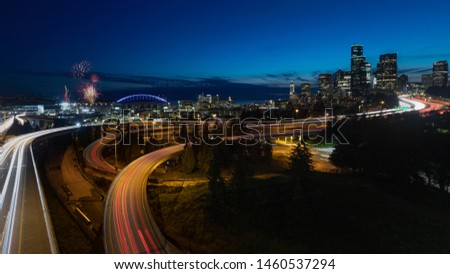 This is the picture of Seattle Skyline Firework at Night Washington.