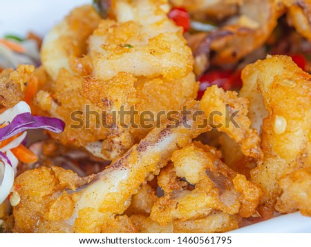 Deep fried Calamari in Thai Style Spicy Chili yummy picture close up short