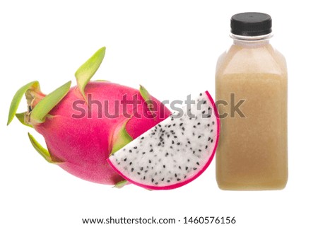 Dragon fruit and Cold-pressed juice in the bottle plastic isolated on white background.