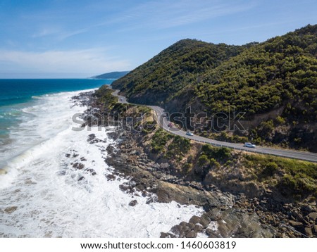 Scenic Panorama Aerial Drone Picture of Teddy's Lookout and the Great Ocean Road in Victoria, Australia