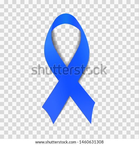 blue ribbon on transparent background. concept for colon cancer awareness in vector illustration