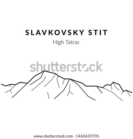 Slavkovsky Stit, Tatras, Slovakia Mountain. Vector isolated black and white illustration of the peak, mount top. - Vector