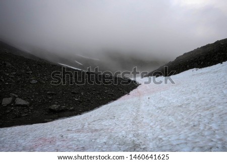 Pass near Ramsay range with snow, Khibiny mountains, Russia
