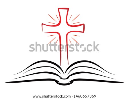 Open book with shining Christian cross inside