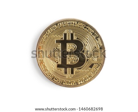 Bitcoin isolated on white, top view. Digital currency