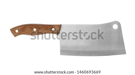 Large sharp cleaver knife with wooden handle isolated on white Royalty-Free Stock Photo #1460693669