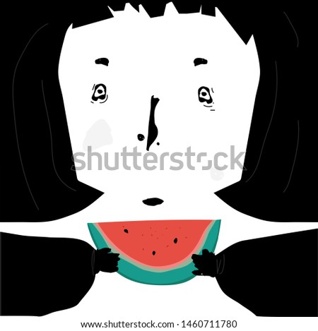 Vector trendy flat style. Vector people. Cartoon face with watermelon. Autumn harvest. Unique artwork for your design.