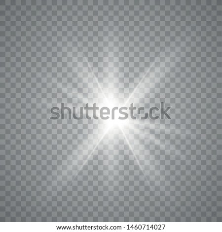White sun with rays and glow on transparent like background. Contains clipping mask. glow light. Vector illustration eps 10.