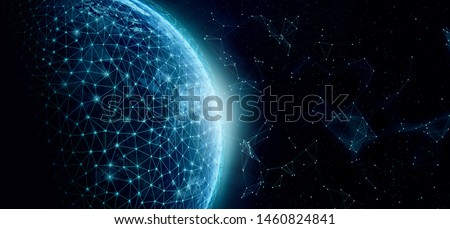 Global network for the exchange of data on the planet Earth. Blue black ground. Elements of this image furnished by NASA.
