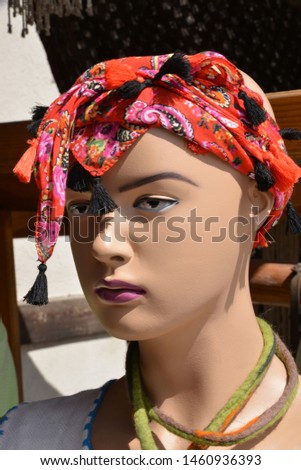 Turkish authentic fabrics head scarf and
mannequins in store
